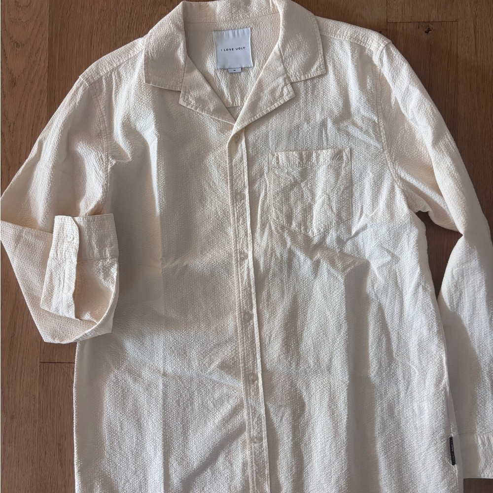 I love Ugly Men's Cream linen button down top. - Picture 2 of 6